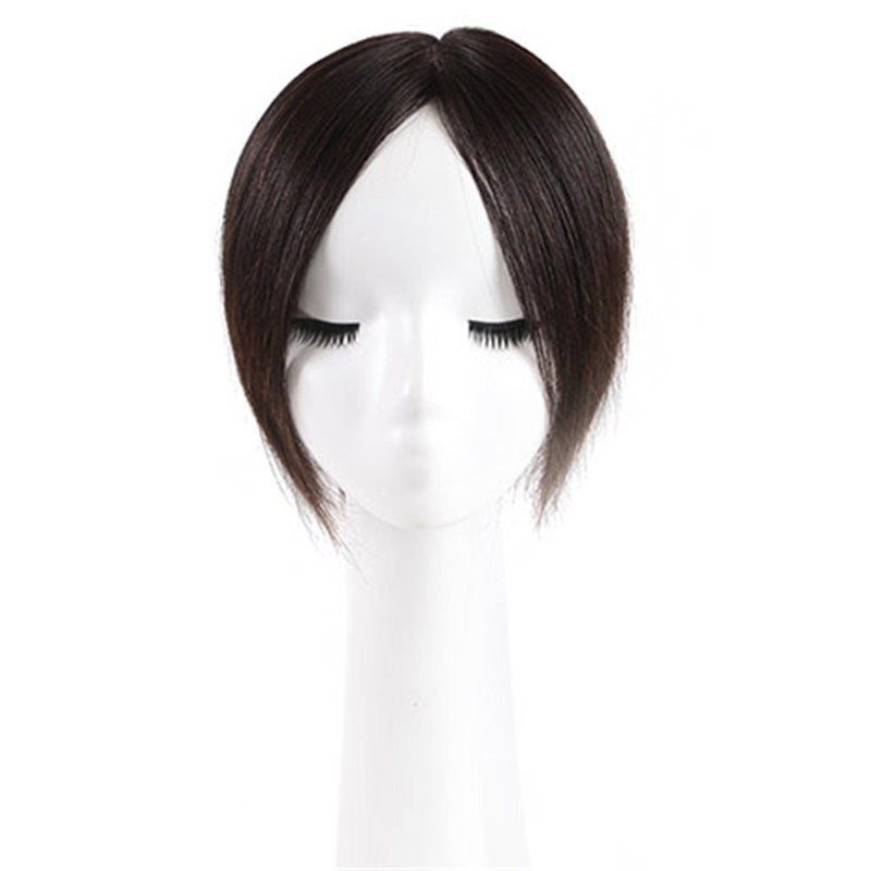 RemeeHi Short Straight Human Hair Toppers 18cm Hand Made Clip in Hairpiece for Covering White Hair Tape Toupee Wiglet 5x7cm Black - Image 2